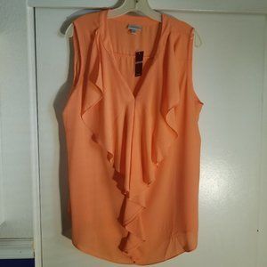 Avenue Ruffled Sleeveless Top-Coral; Size: 14/16